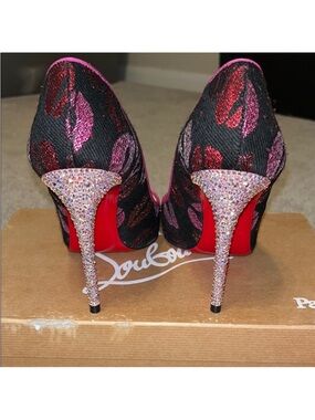 Christian Louboutin Black Floral Jacquard Crystal Stiletto Pumps